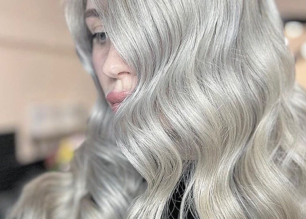 Elegant silver hair styling at Socially Painted, Edinburgh, Scotland, GB.