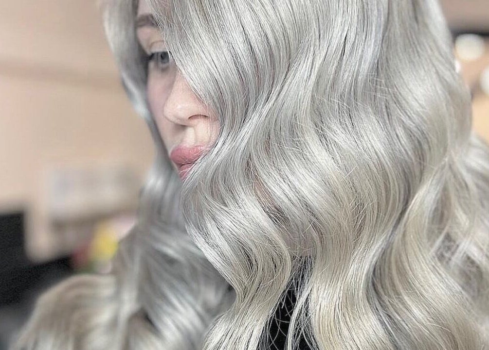 Elegant silver hair styling at Socially Painted, Edinburgh, Scotland, GB.