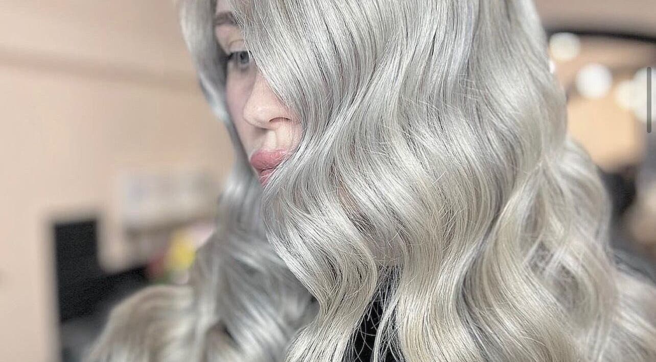 Elegant silver hair styling at Socially Painted, Edinburgh, Scotland, GB.