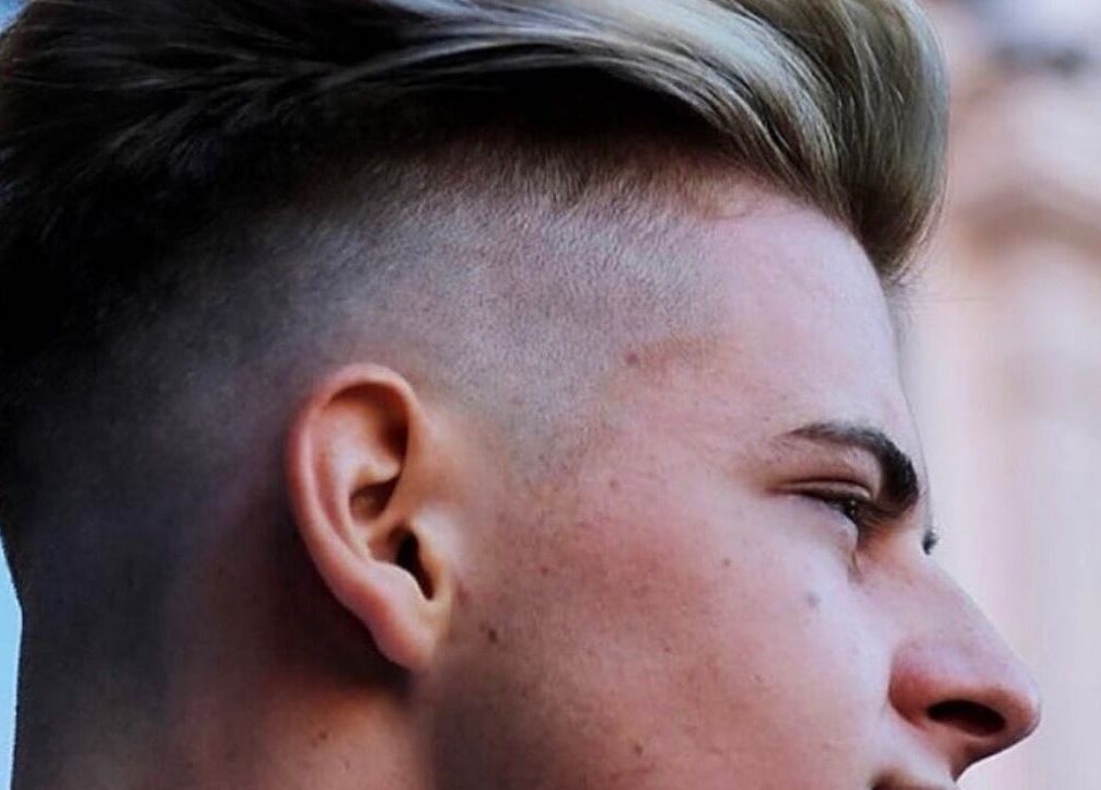Close-up of a trendy haircut at Socially Painted, Edinburgh, Scotland, GB, showcasing modern styling.