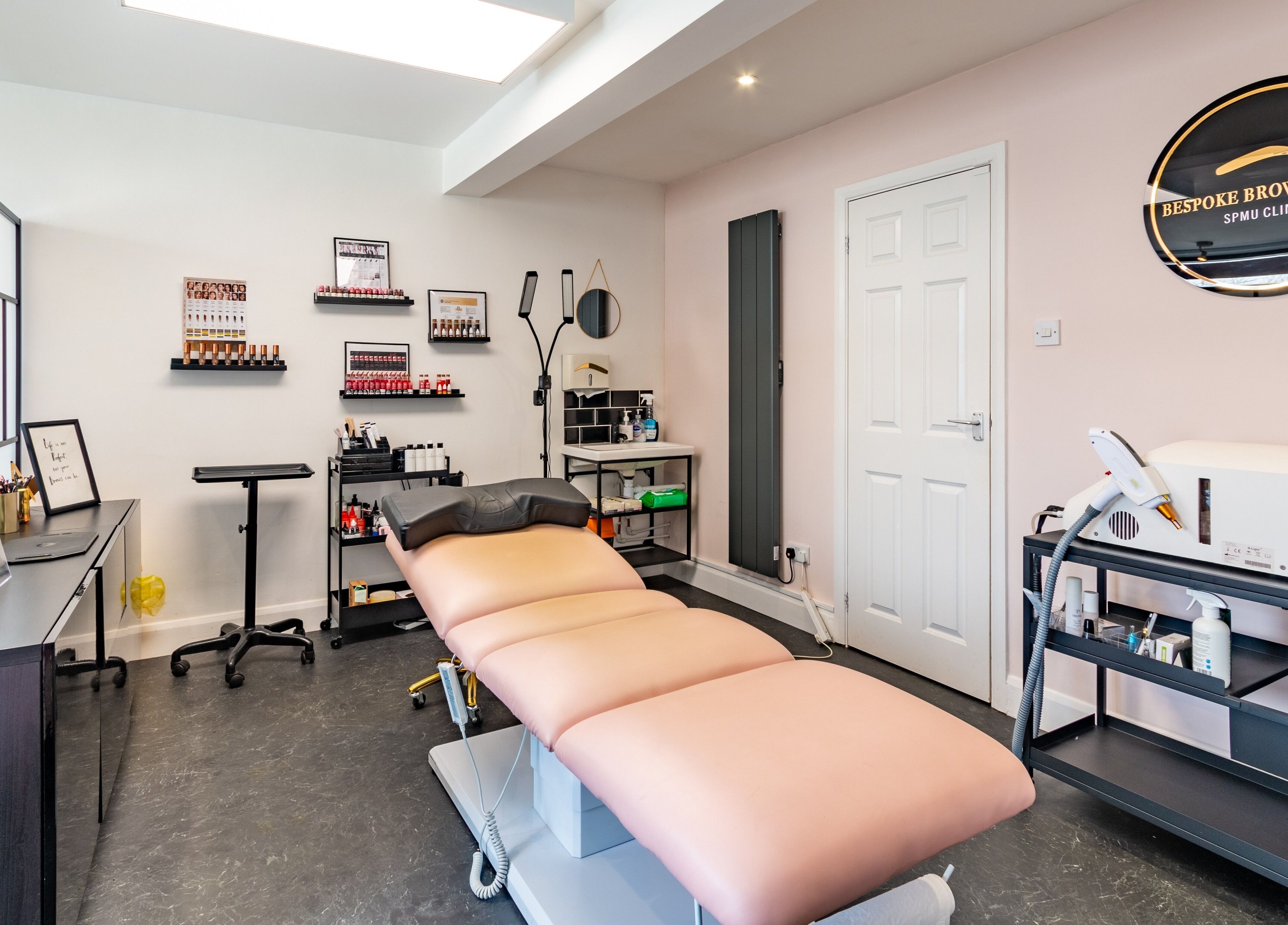 Modern beauty studio at Bespoke Brow Design, Rustington, England, GB showcasing aesthetic interior and equipment.