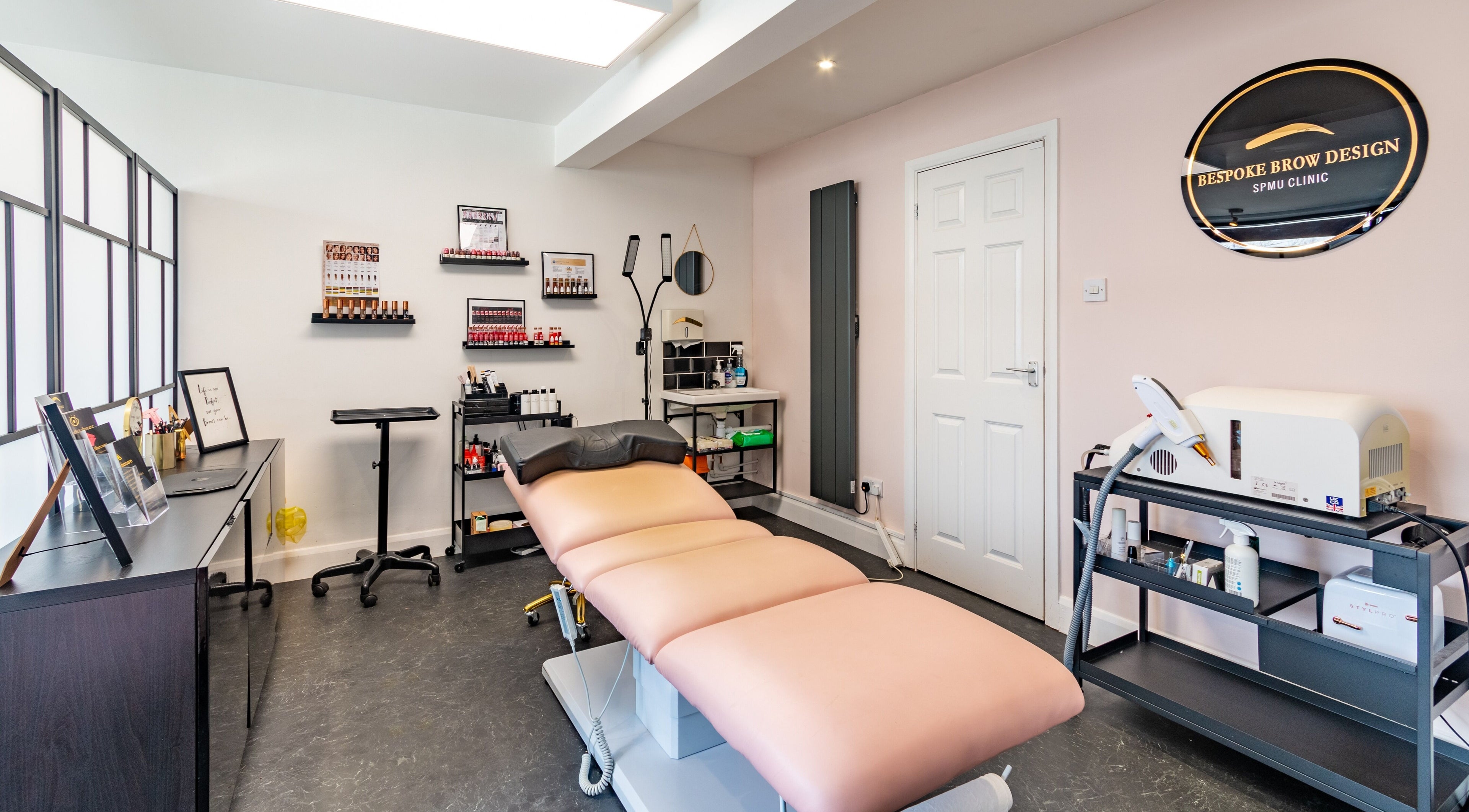 Modern beauty studio at Bespoke Brow Design, Rustington, England, GB showcasing aesthetic interior and equipment.