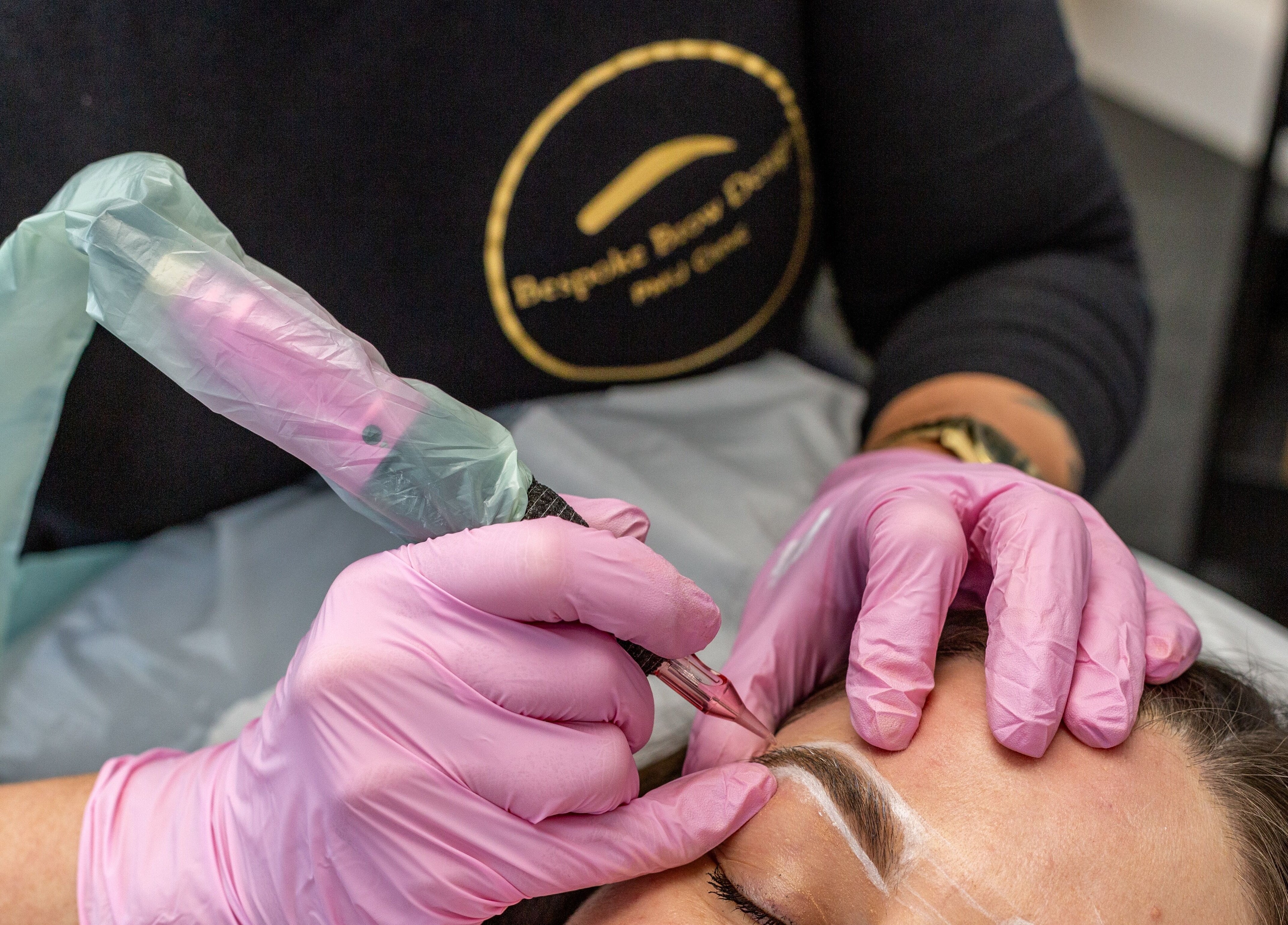 Eyebrow procedure at Bespoke Brow Design, Rustington, England, GB highlighting precision in brow design.