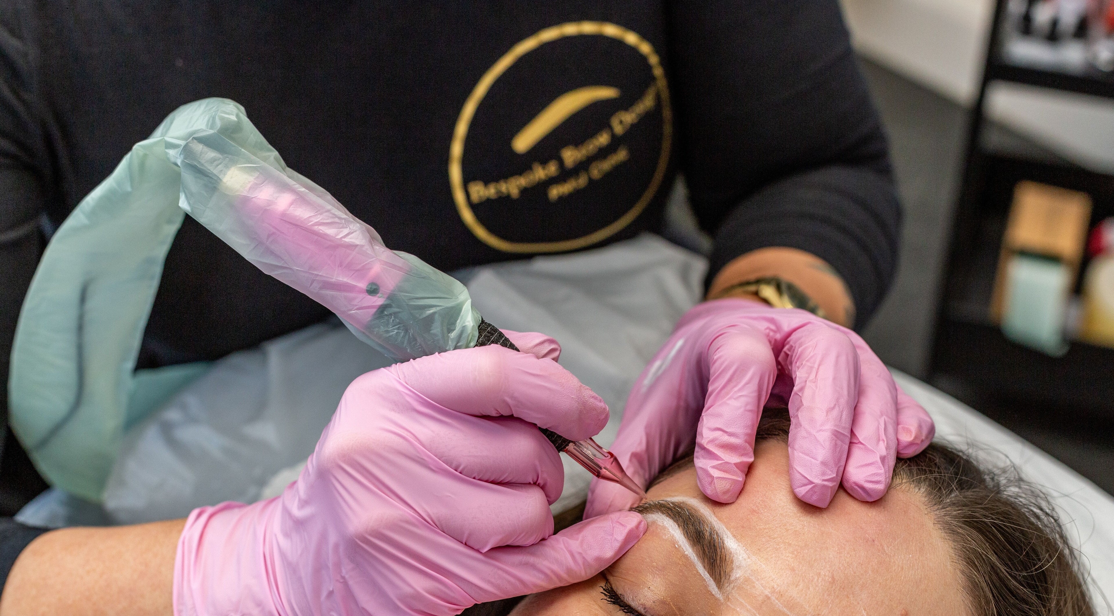 Eyebrow procedure at Bespoke Brow Design, Rustington, England, GB highlighting precision in brow design.