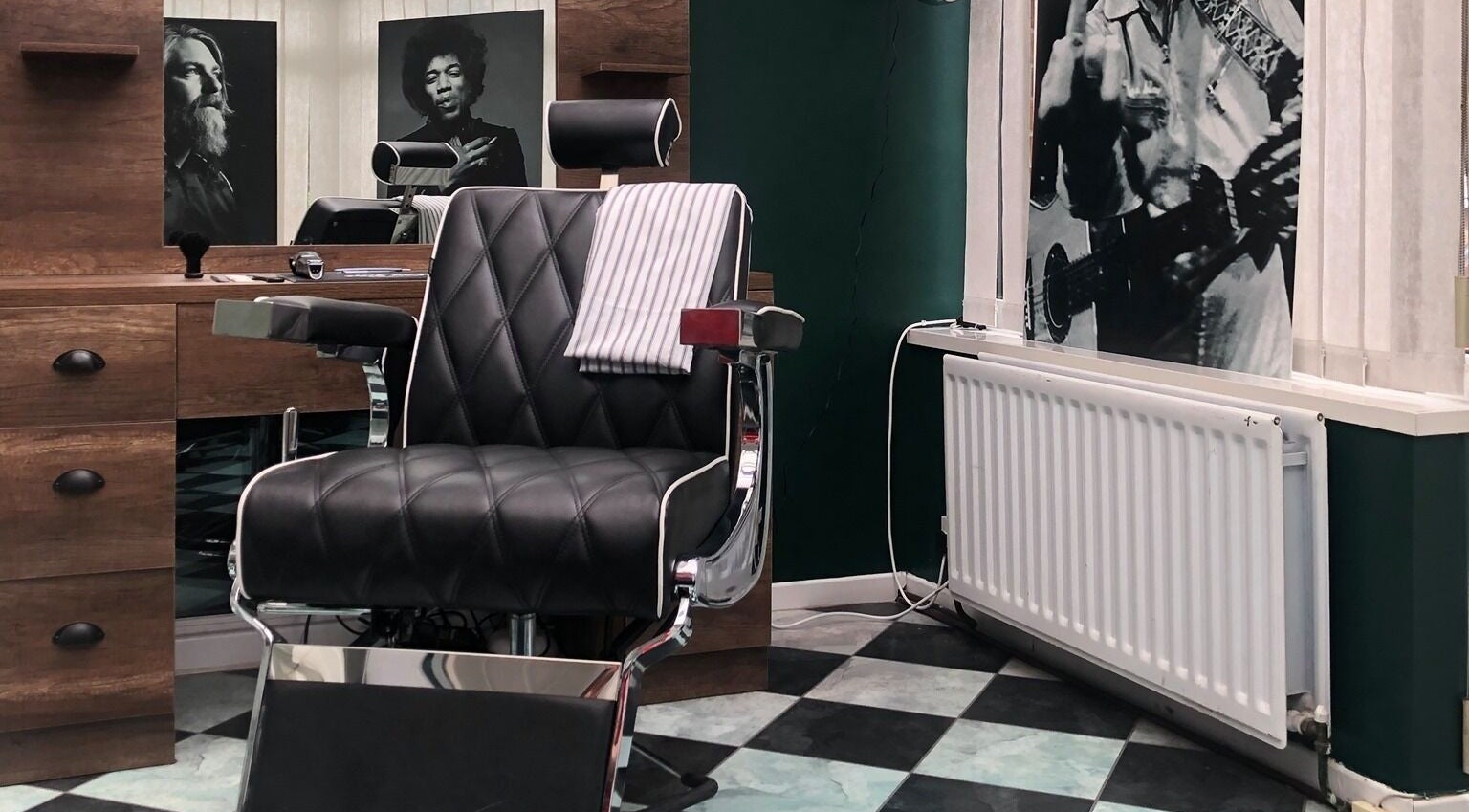 Classic barber chair at The Local - Paul Merrilees Gentleman’s barber, west, England, GB with vintage decor.