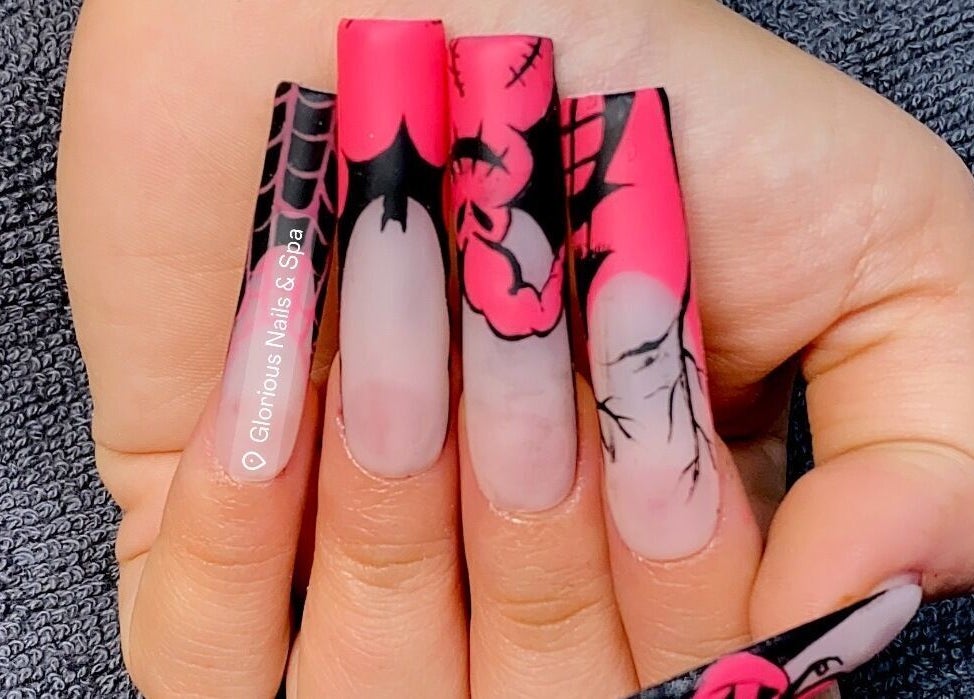 Bold nail art on display at Glorious Nails and Spa in Ottawa, Ontario, CA showcasing creativity and style.