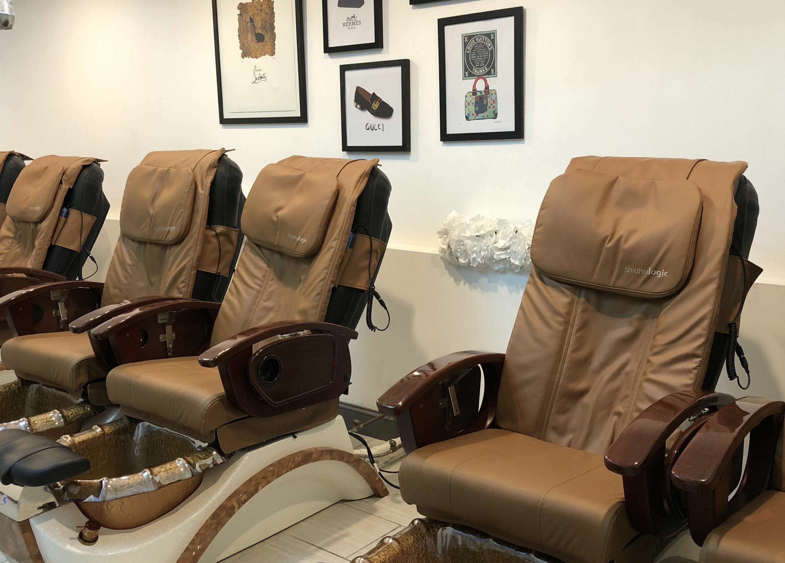 Luxurious pedicure chairs at Dashing Diva Nails and Spa, Swampscott, Massachusetts, US, offering relaxation.