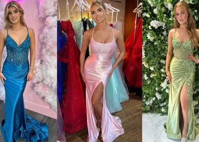 Models in dazzling gowns at Blush Studio UK, Stockton-on-Tees, England, GB.