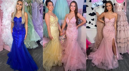 Glamorous gowns at Blush Studio UK in Stockton-on-Tees, England, showcasing elegant fashion choices.