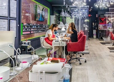 Interior of Brooklyn Beauty Lounge in New York, New York, US featuring nail services and luxurious decor.