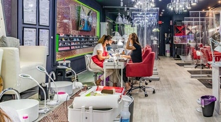 Interior of Brooklyn Beauty Lounge in New York, New York, US featuring nail services and luxurious decor.