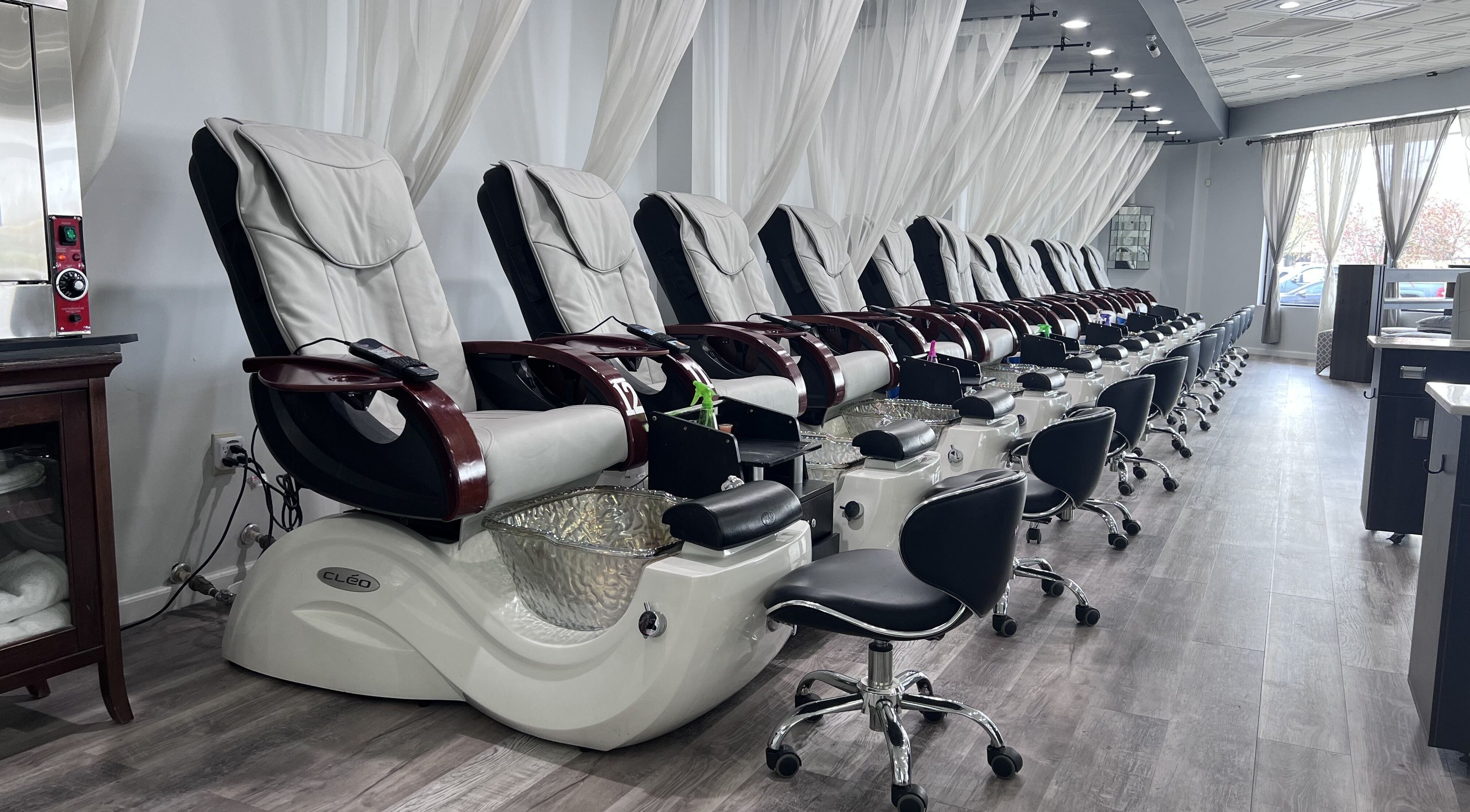 Polish! Nail Spa (Dublin) pedicure chairs offering relaxation in Columbus, Ohio, US with modern facilities.
