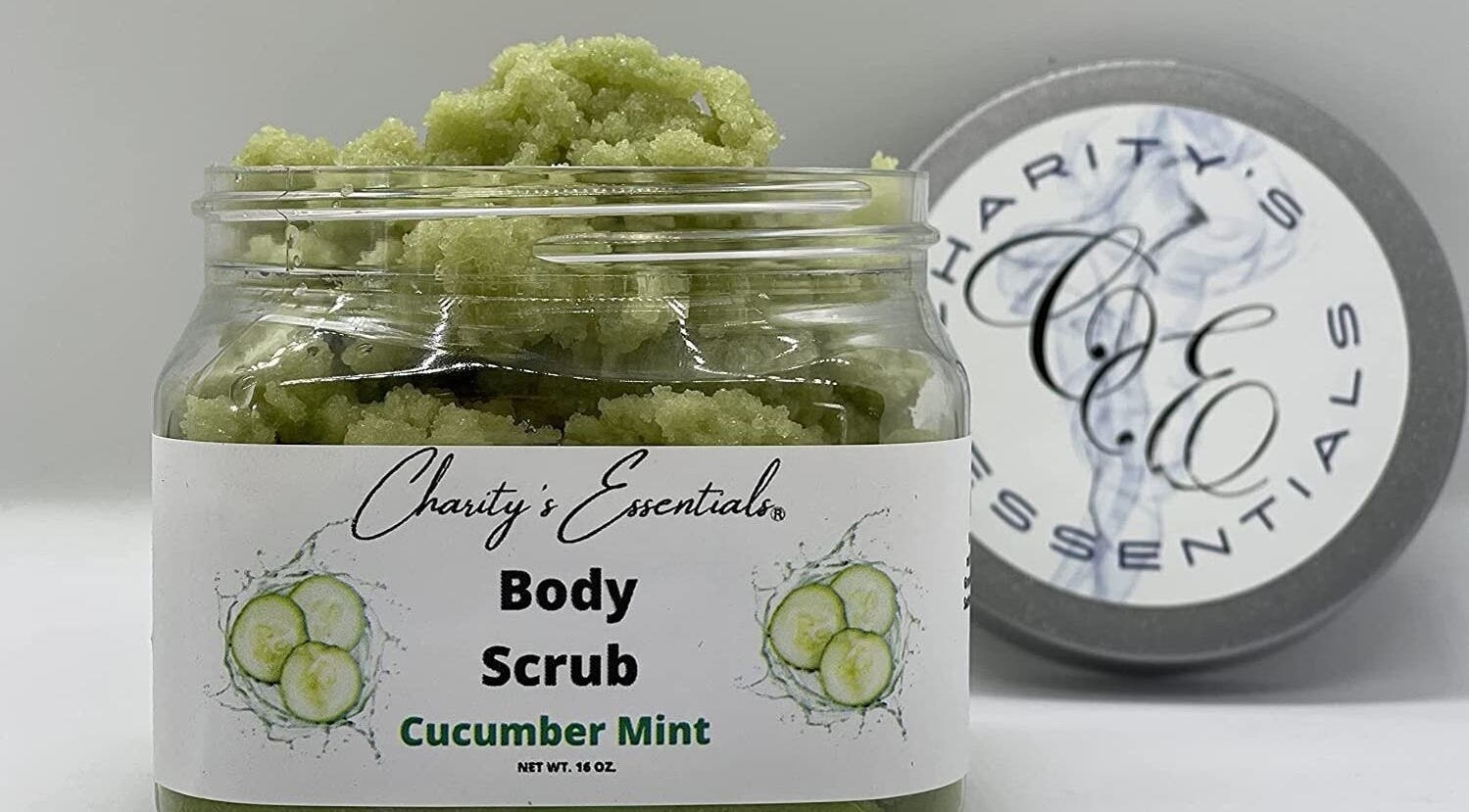 Cucumber mint body scrub from Charity's Essentials Ageless Spa in Yuma, ARIZONA, US, perfect for rejuvenation.