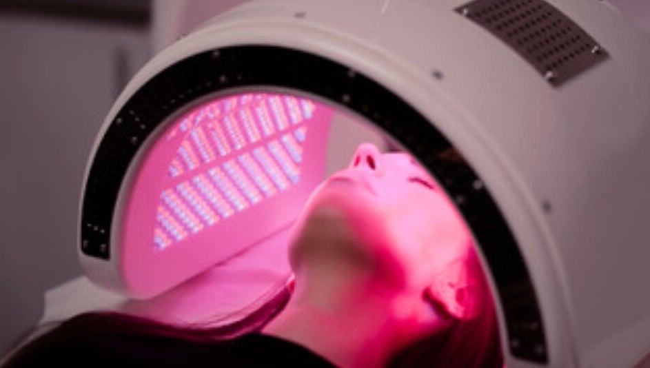 LED facial treatment at Esthinity in Glasgow, Scotland, GB showcases advanced skincare technology.