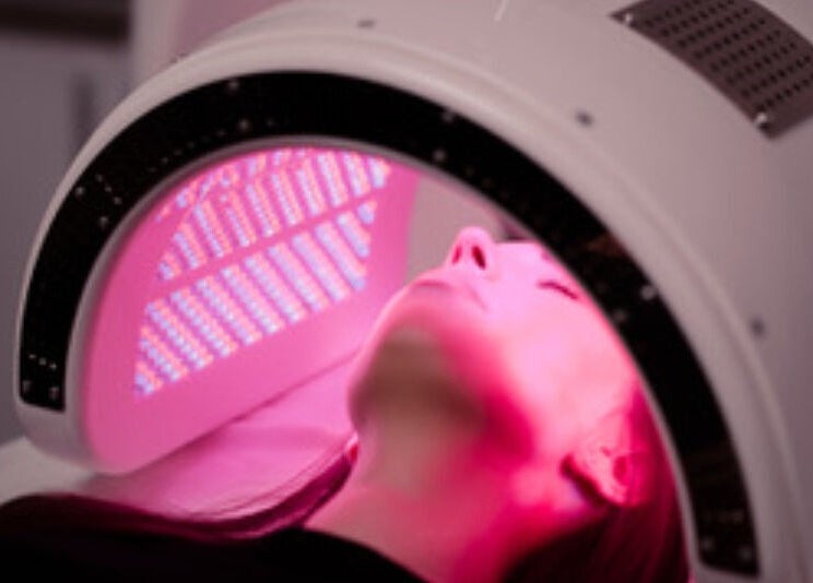 LED facial treatment at Esthinity in Glasgow, Scotland, GB showcases advanced skincare technology.