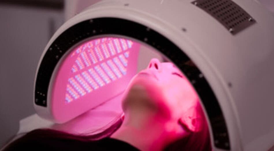 LED facial treatment at Esthinity in Glasgow, Scotland, GB showcases advanced skincare technology.