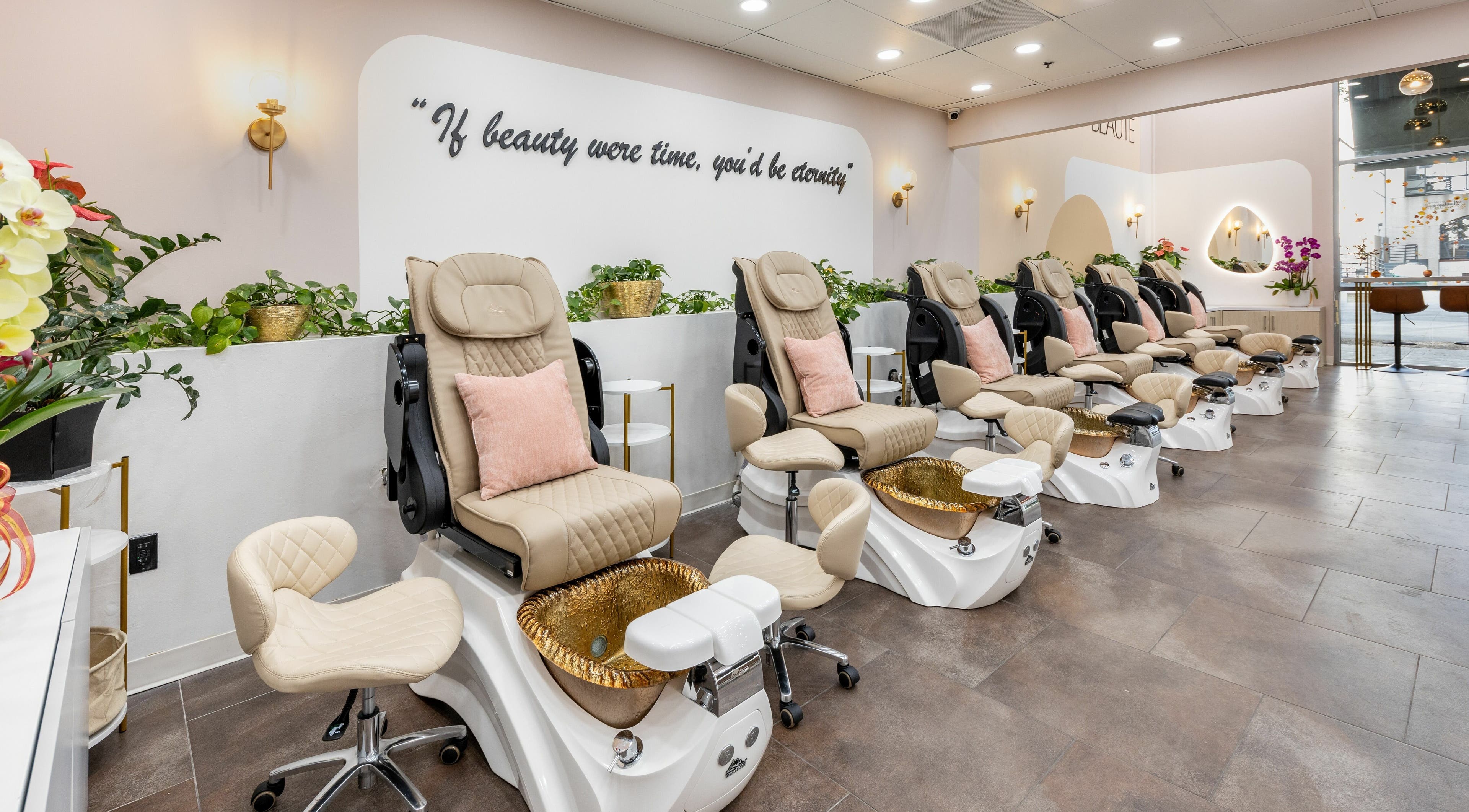Luxurious pedicure chairs at Maison Nail Spa Pasadena in Pasadena, California, US offer a tranquil experience.