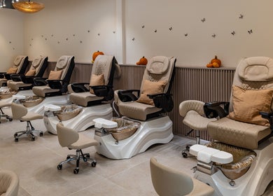 Elegant pedicure chairs at Maison Nail Spa Silverlake, Los Angeles, California, US, offering a serene experience.