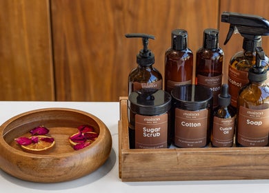 Maison Nail Spa Silverlake's premium spa products on display in Los Angeles, California, US.