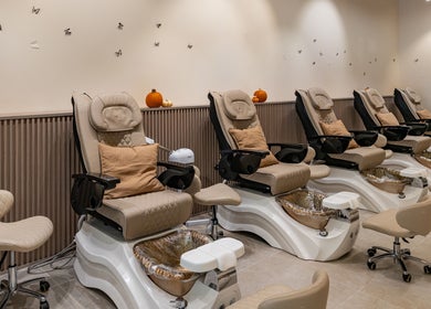 Relaxing pedicure chairs at Maison Nail Spa Silverlake, Los Angeles, California, US.