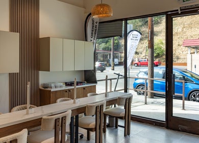 Chic interior of Maison Nail Spa Silverlake in Los Angeles, California, US, showcasing modern nail bar setup.