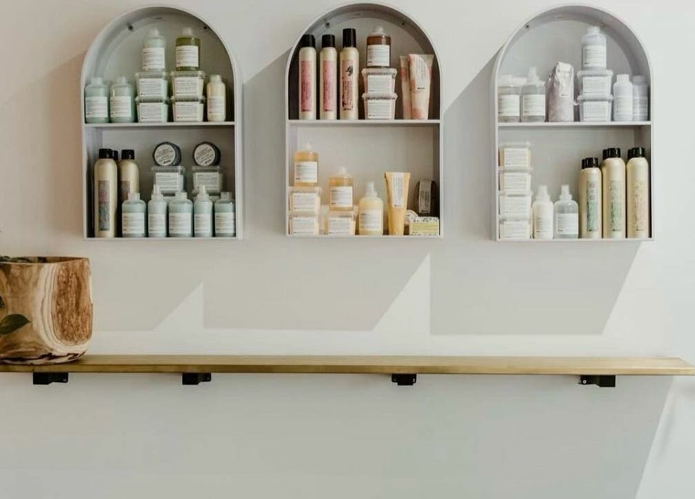 Stylish shelving with beauty products at Tribecca & Co., Tamworth, New South Wales, AU.