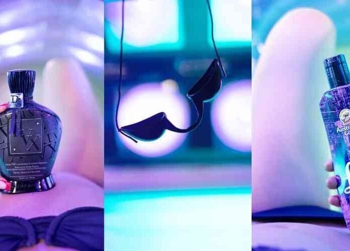 Tanning products and goggles at After Glow Tanning & Beauty - North Providence, Rhode Island, US.