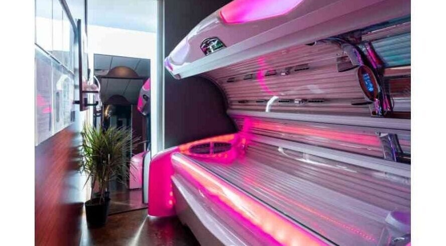 Modern tanning bed at After Glow Tanning & Beauty - North Providence, Rhode Island, US.