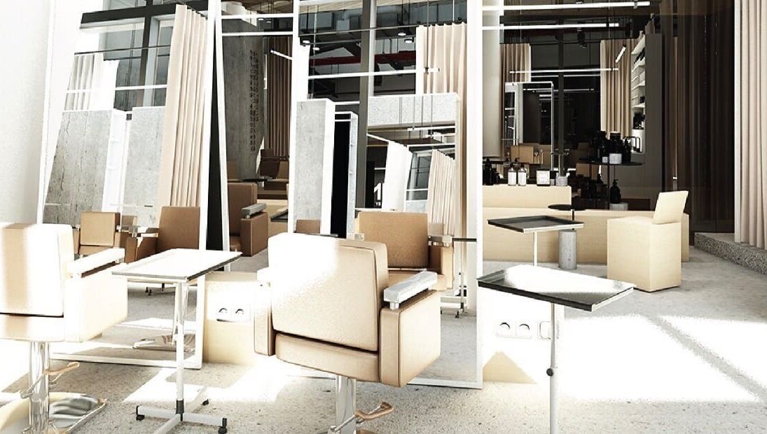 Elegant salon interior at SHIN by AKIENDO in Krung Thep Maha Nakhon, featuring modern beige decor and mirrors.