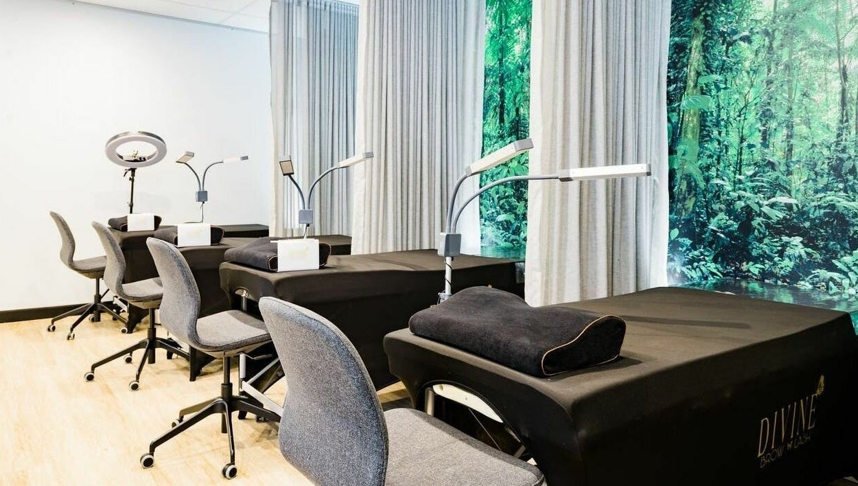 Modern treatment room at Divine Brow Lash & Skincare - Surry Hills, featuring sleek decor. Surry Hills, New South Wales, AU.