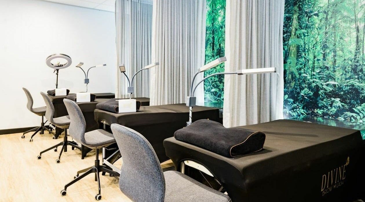 Modern treatment room at Divine Brow Lash & Skincare - Surry Hills, featuring sleek decor. Surry Hills, New South Wales, AU.