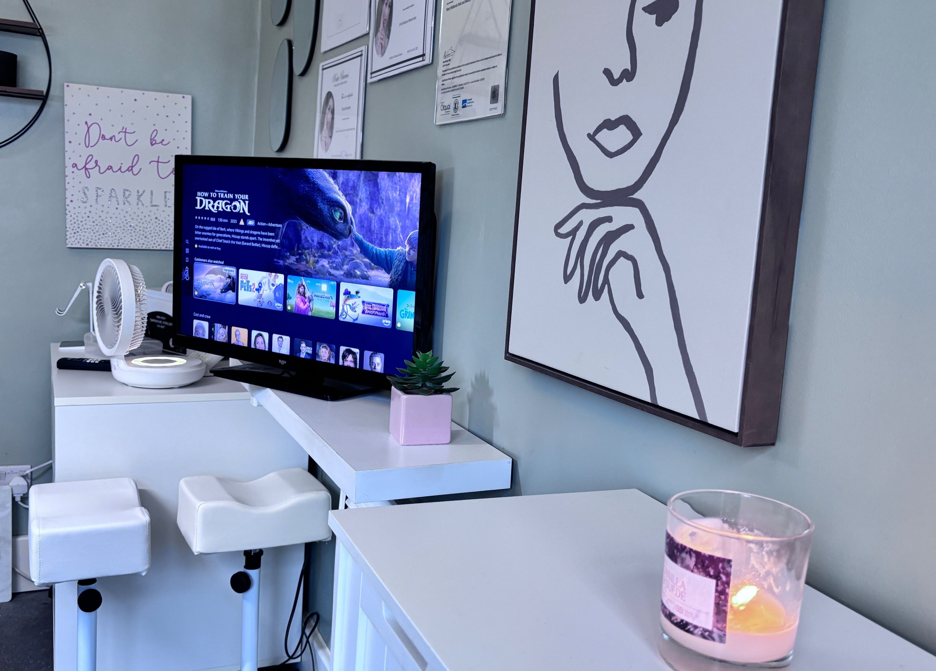 Cozy interior of The Little Nail Room, Birmingham, with stylish decor and a welcoming ambiance.