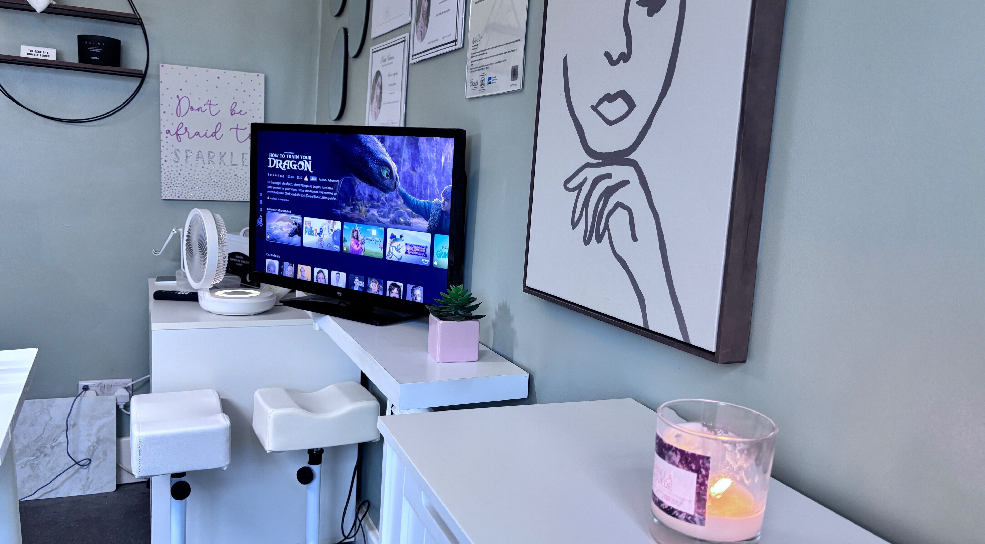 Cozy interior of The Little Nail Room, Birmingham, with stylish decor and a welcoming ambiance.