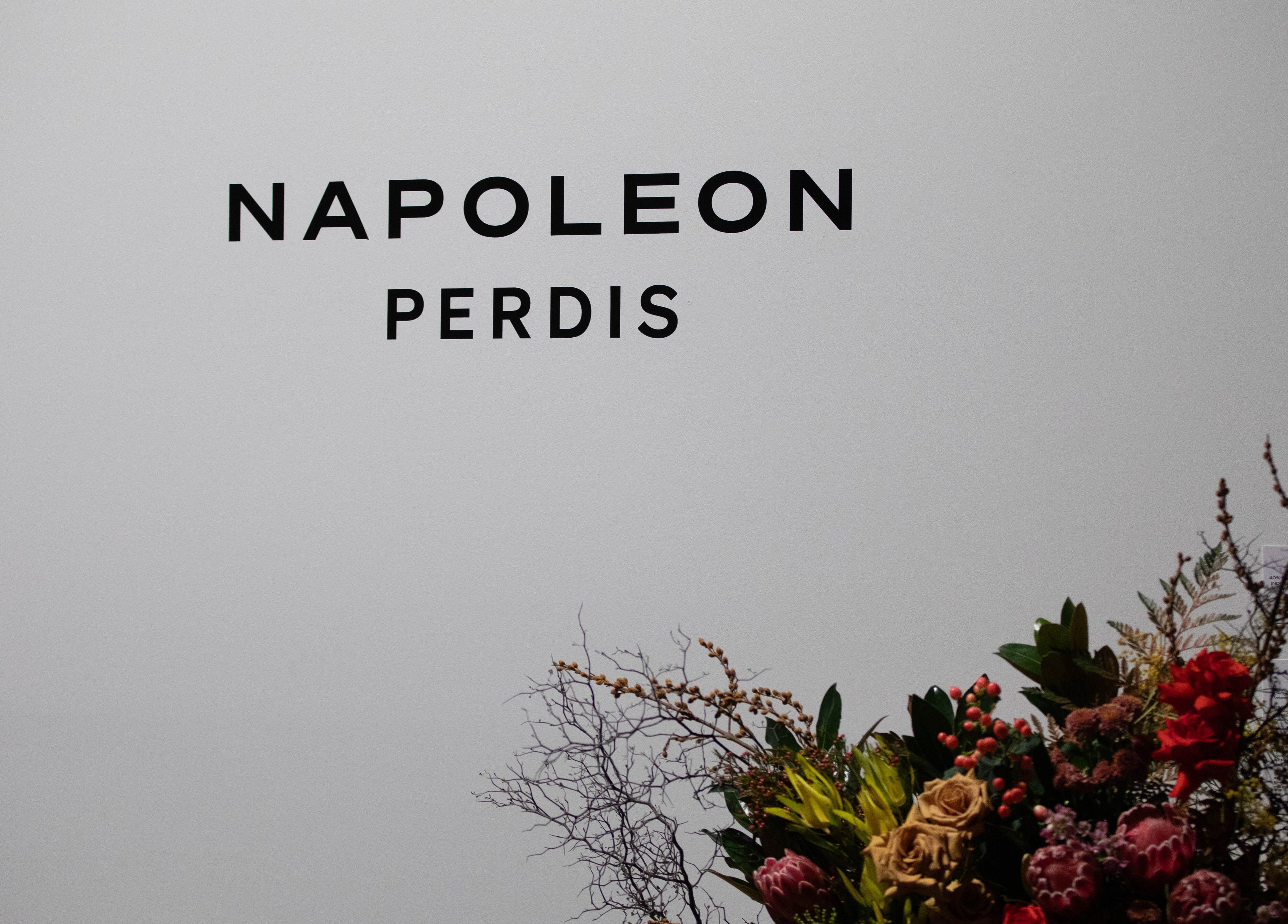 Elegant signage and floral decor at Coming Soon - Napoleon Perdis QueensPlaza at David Jones, Brisbane City, Queensland, AU.