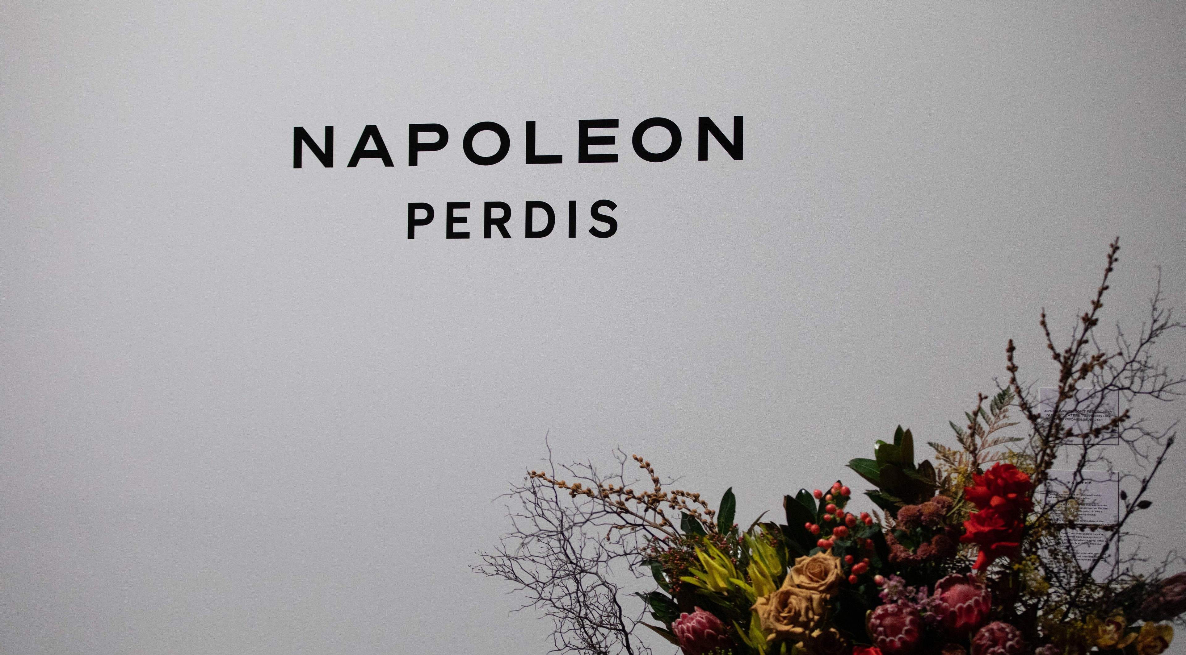 Elegant signage and floral decor at Coming Soon - Napoleon Perdis QueensPlaza at David Jones, Brisbane City, Queensland, AU.