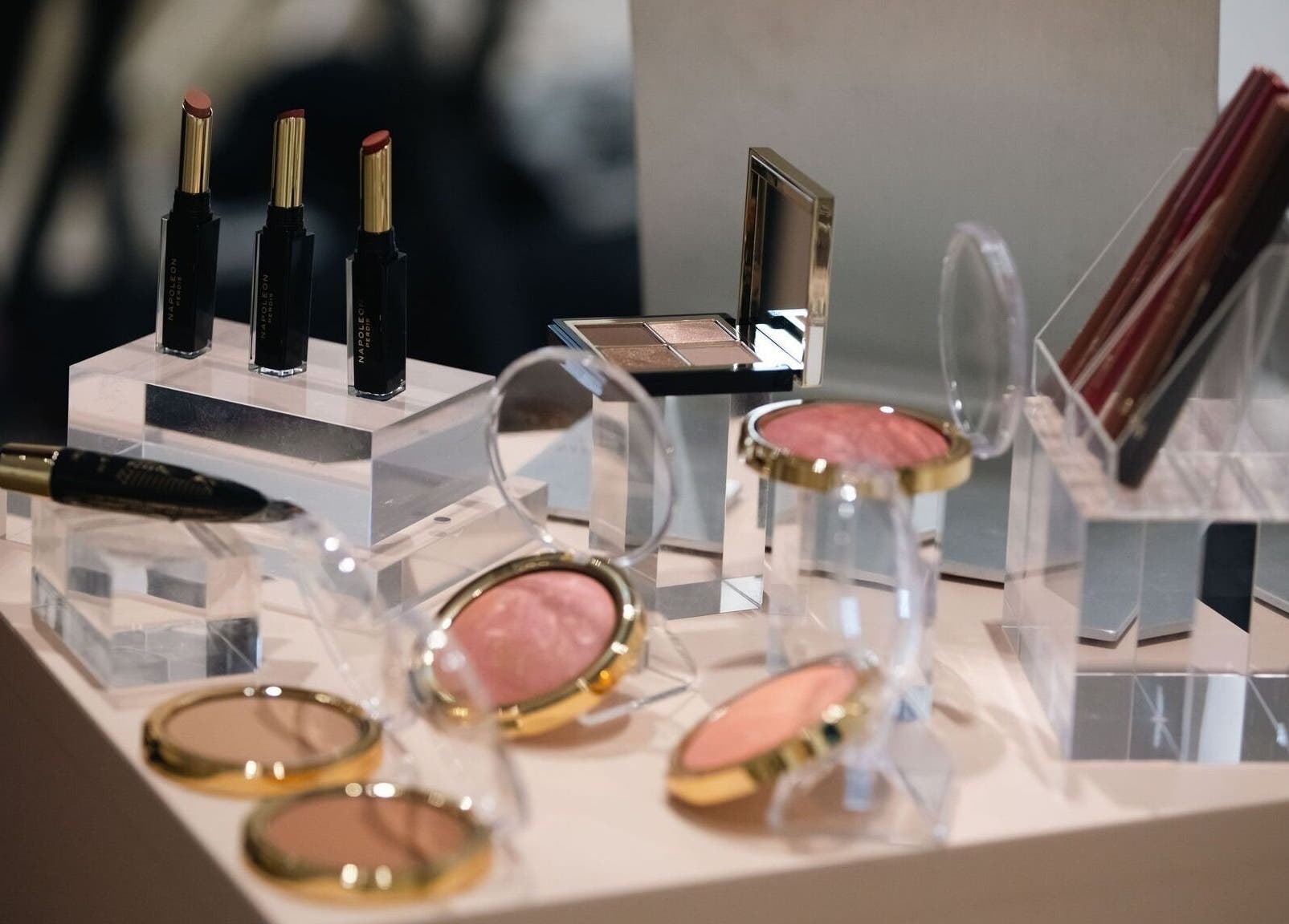 Cosmetics at Coming Soon - Napoleon Perdis Carindale at David Jones, Robina, Queensland, AU featuring lipsticks and blush.