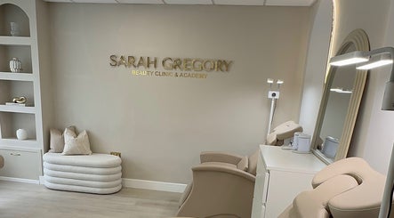 Elegant interior of Sarah Gregory Beauty Clinic, Wilmslow, England, featuring a stylish waiting area.