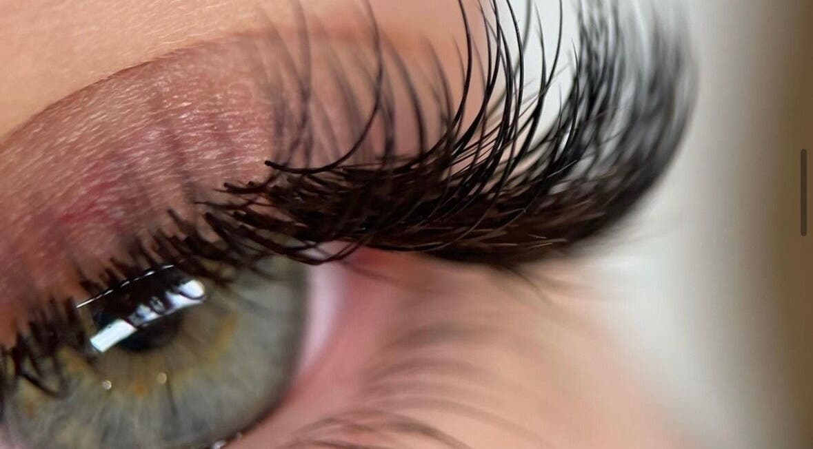 Closeup of eyelash extensions at Sarah Gregory Beauty Clinic, Cheshire, England, GB.