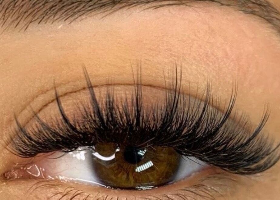 Close-up of eyelash extensions at Sarah Gregory Beauty Clinic, Cheshire, England, GB.