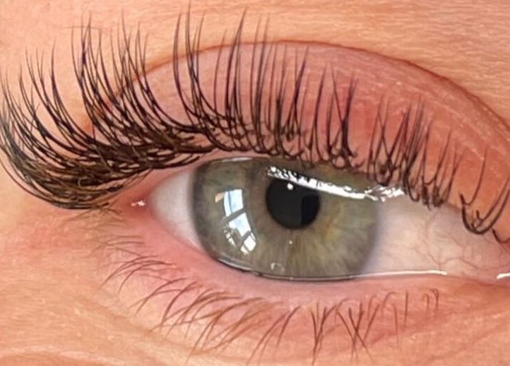 Close-up of eyelash extensions at Sarah Gregory Beauty Clinic, Cheshire, England, GB.
