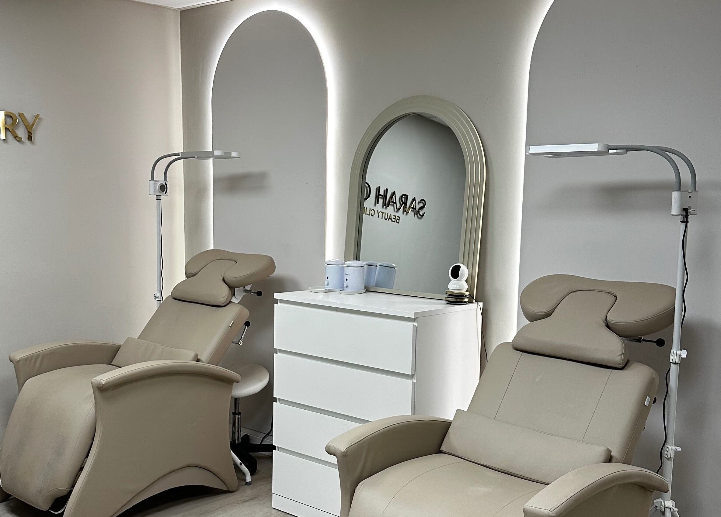 Luxury treatment chairs at Sarah Gregory Beauty Clinic, Cheshire, England, GB, enhance comfort and style.