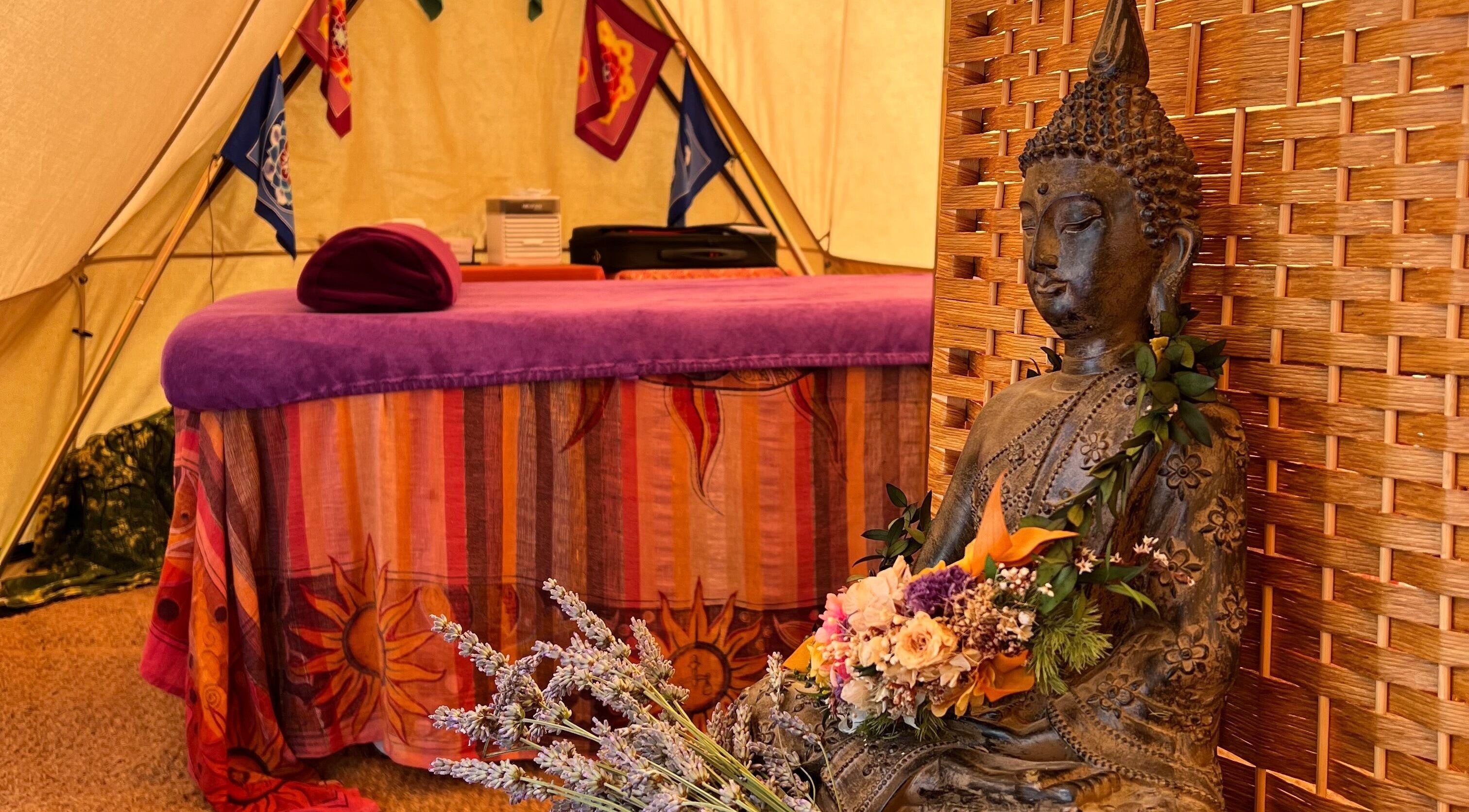 Buddha statue and vibrant decor at Latitude Luxury in Southwold, England, GB create a peaceful, zen vibe.