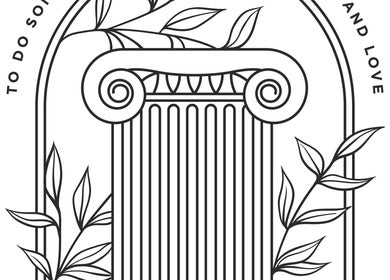 Elegant column illustration with leaves at Salon Meraki in Wadesboro, North Carolina, US.