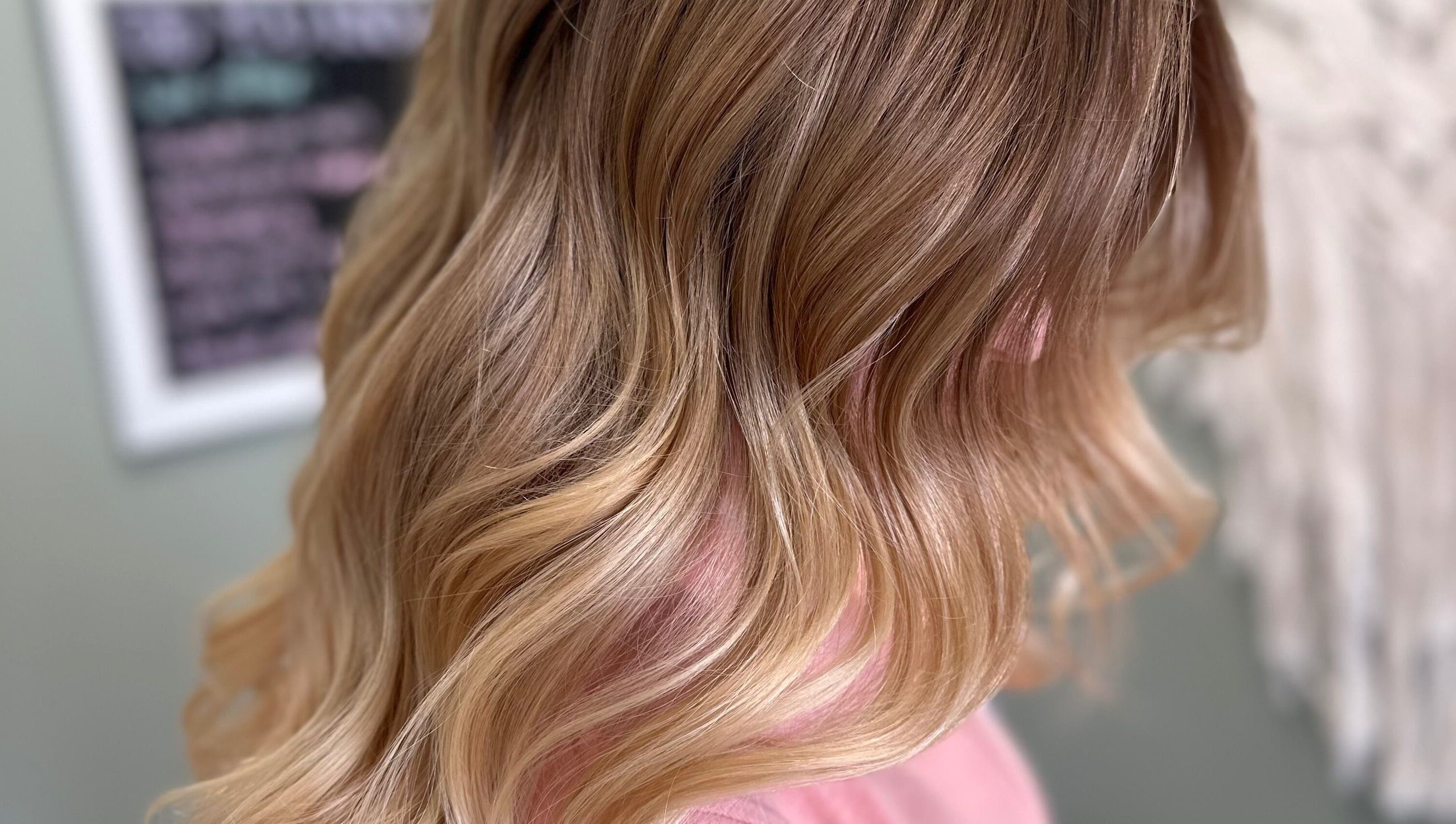 Hair styled with soft waves at Sparkling Style - Meraki, Olds, Alberta, CA.