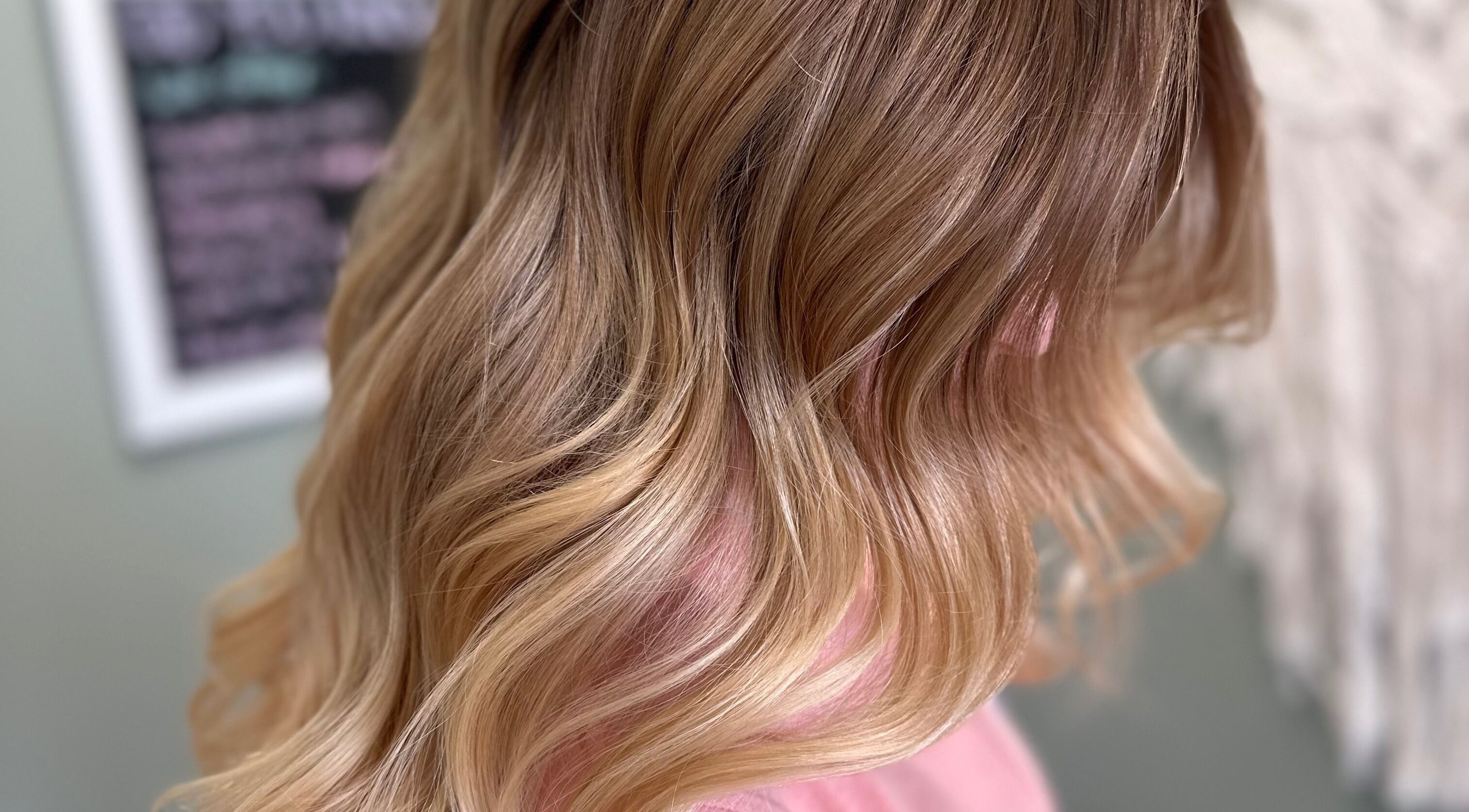 Hair styled with soft waves at Sparkling Style - Meraki, Olds, Alberta, CA.