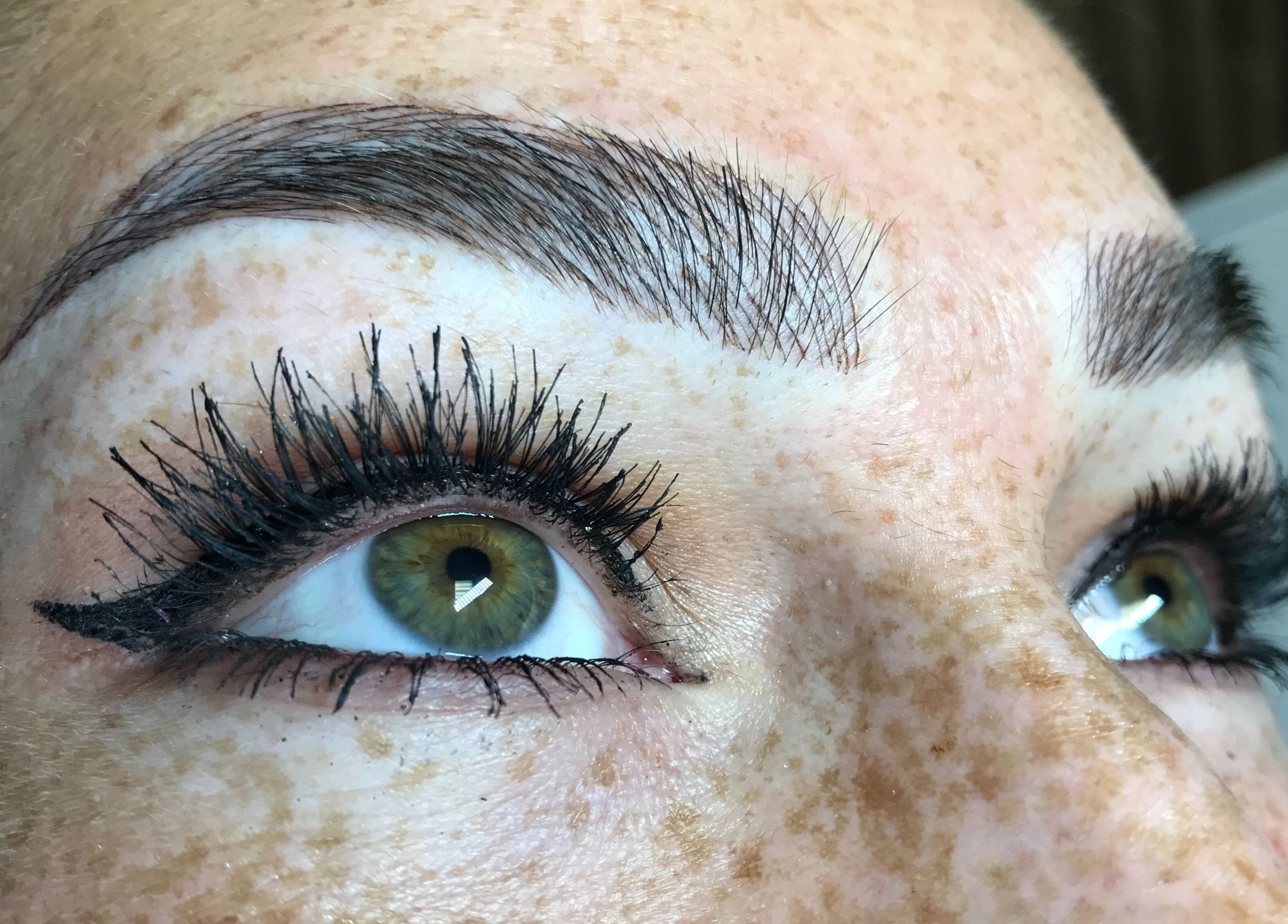 Close-up of styled eyelashes and brows at Shador Studio London, South Croydon, England, GB.