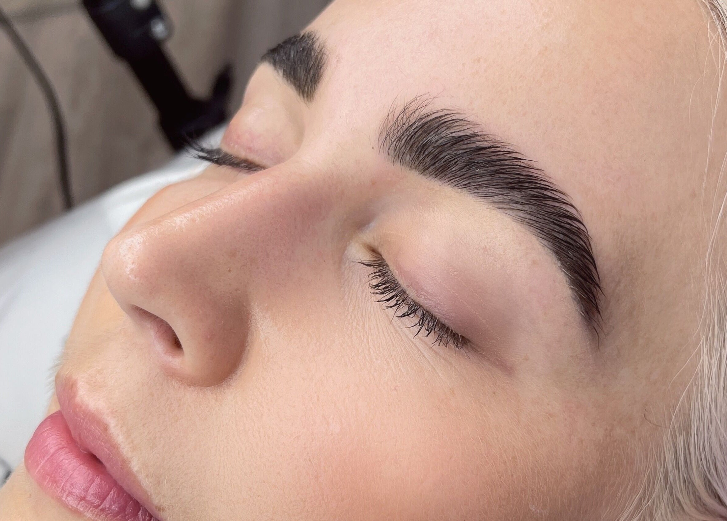 Close-up of expertly styled eyebrows at Shador Studio London, South Croydon, England, GB.