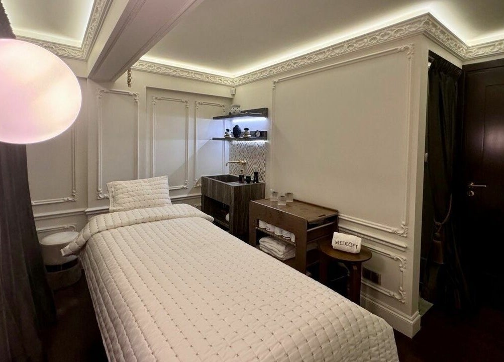 Elegant spa treatment room at Medloft Beauty Couture, Limassol, Limassol, CY featuring plush bedding and subtle lighting.