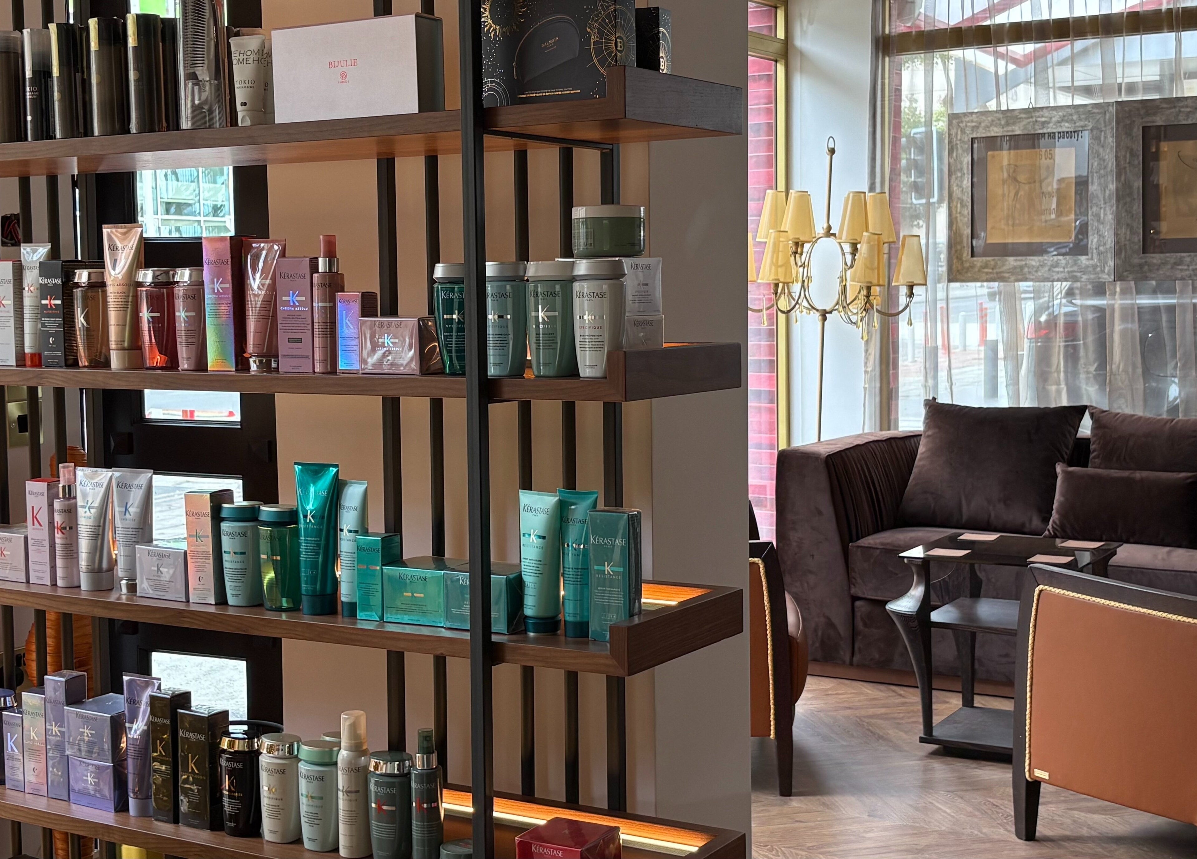 Rodeo Drive Beauty product shelves with cozy seating, Limassol, Lemesos, CY.
