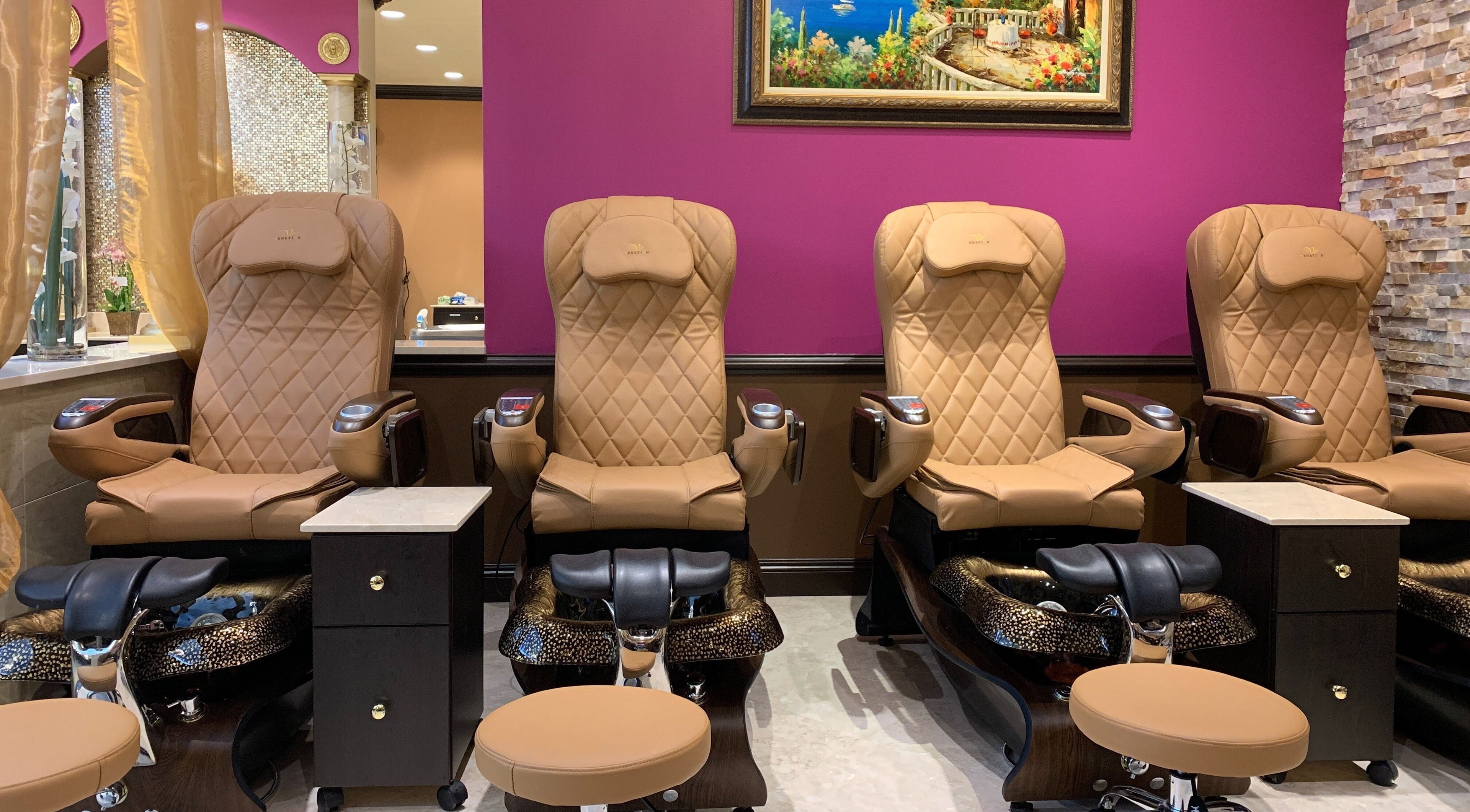 Luxurious pedicure chairs at Venetian Nail Spa, Baton Rouge, Louisiana, US, offering premium relaxation.